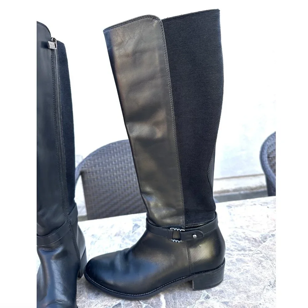 Aquatalia Olita Weatherproof Black Leather Riding Boots - 6 - Picture 4 of 11